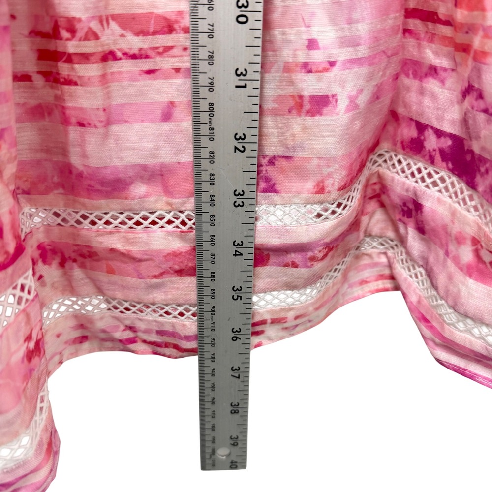 Ramy Brook Linen Pink Watercolor Stripe Smocked Halter Mini Dress Size Medium - Picture 9 of 9